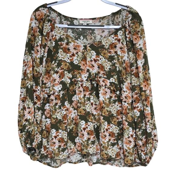 ANDREE BY UNIT Tops - Womens Sz 1X Green and Pink Ruffle Babydoll Festival BOHO Lightweight Top